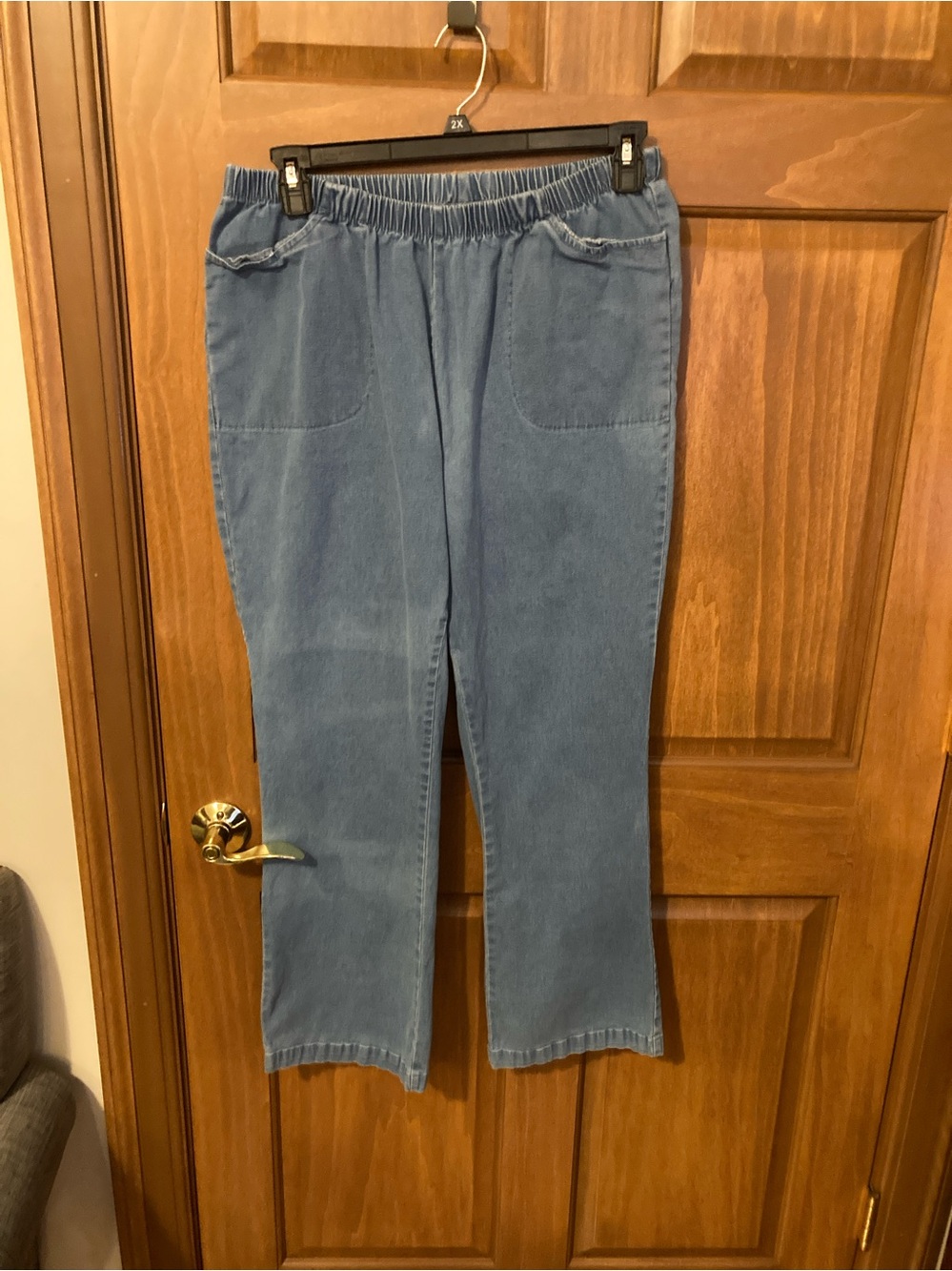 Woman Within Light Blue Elastic Waist Flare Jeans